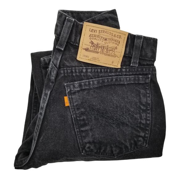 VINTAGE LEVI'S 961 Loose Fit Orange Tab 1996 Black 100% Cotton - 6 Short